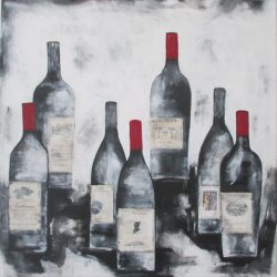 Red Wine 1  60x60 mit echten Etiketten